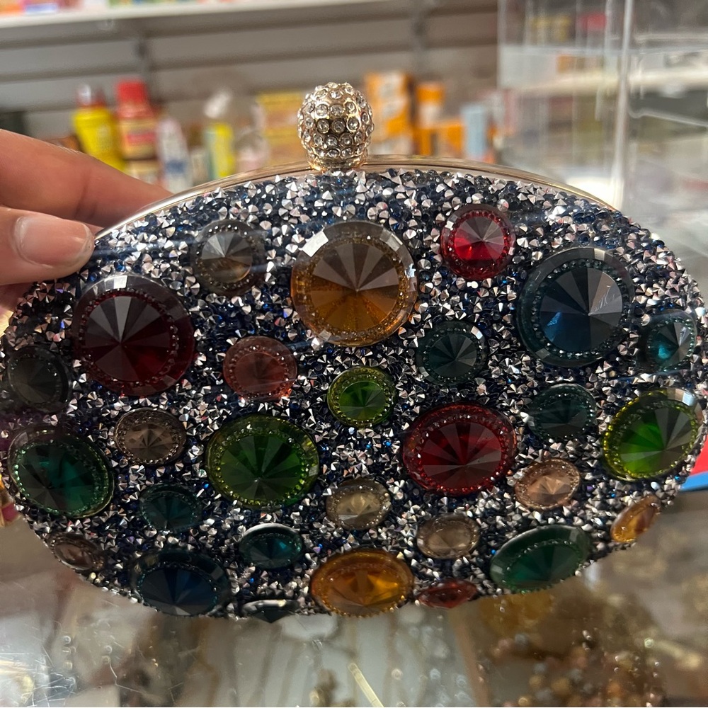 Multicolor Embellished Clutch Bedazzled gemstone clutch